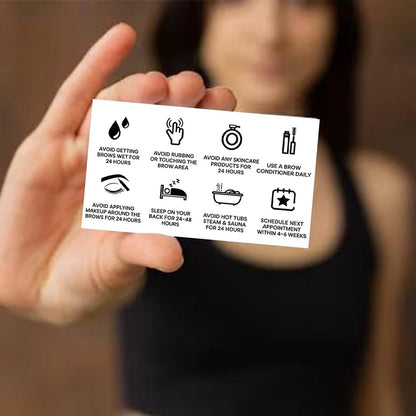 100 Pack Brow Lamination Aftercare Cards – Business Card Size Instructions for Eyebrow Lamination Aftercare