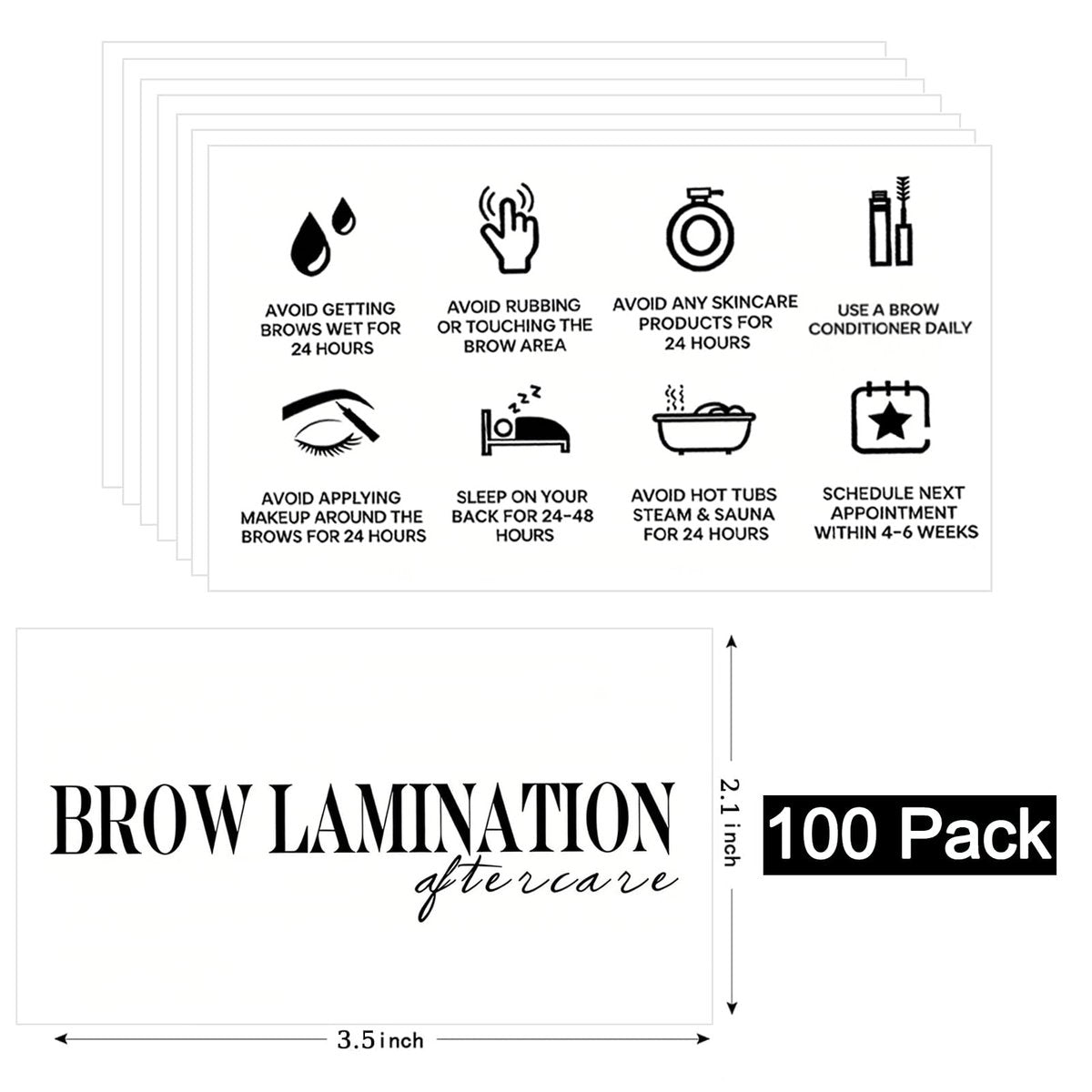 100 Pack Brow Lamination Aftercare Cards – Business Card Size Instructions for Eyebrow Lamination Aftercare - görsel 8