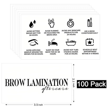 100 Pack Brow Lamination Aftercare Cards – Business Card Size Instructions for Eyebrow Lamination Aftercare