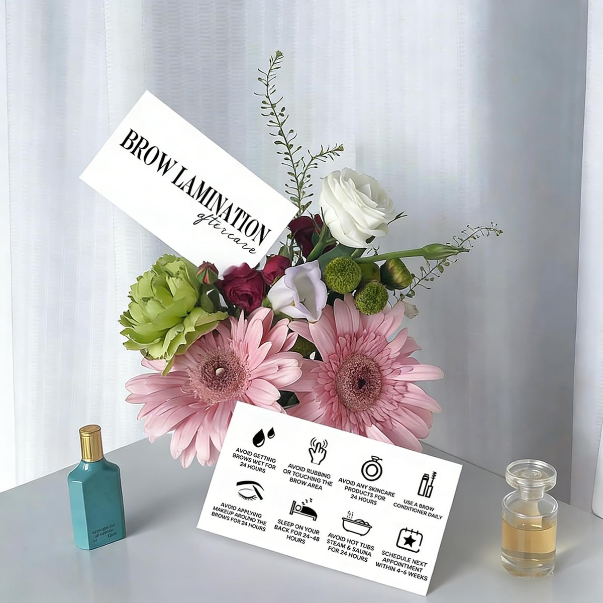 100 Pack Brow Lamination Aftercare Cards – Business Card Size Instructions for Eyebrow Lamination Aftercare - görsel 6