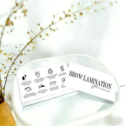 100 Pack Brow Lamination Aftercare Cards – Business Card Size Instructions for Eyebrow Lamination Aftercare