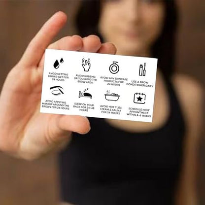 100 Pack Brow Lamination Aftercare Cards – Business Card Size Instructions for Eyebrow Lamination Aftercare