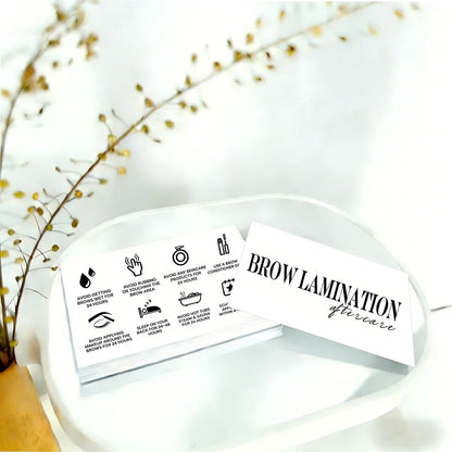 100 Pack Brow Lamination Aftercare Cards – Business Card Size Instructions for Eyebrow Lamination Aftercare