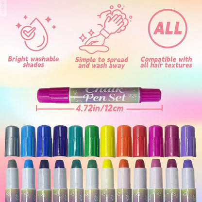 HAIOLORPRO Hair Chalk 12 Colors - Temporary Washable Hair Dye for Kids, Women, Men - Fun Birthday, Christmas, Halloween Gift for Teens, Girls, Boys