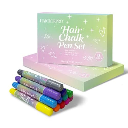 HAIOLORPRO Hair Chalk 12 Colors - Temporary Washable Hair Dye for Kids, Women, Men - Fun Birthday, Christmas, Halloween Gift for Teens, Girls, Boys