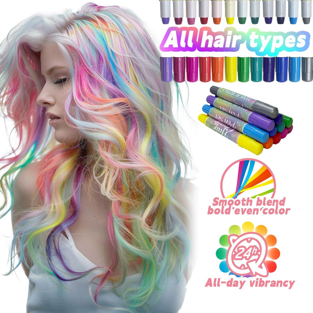 HAIOLORPRO Hair Chalk 12 Colors - Temporary Washable Hair Dye for Kids, Women, Men - Fun Birthday, Christmas, Halloween Gift for Teens, Girls, Boys - görsel 5