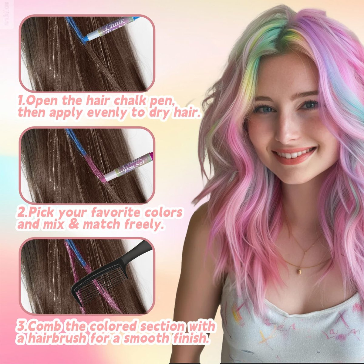 HAIOLORPRO Hair Chalk 12 Colors - Temporary Washable Hair Dye for Kids, Women, Men - Fun Birthday, Christmas, Halloween Gift for Teens, Girls, Boys - görsel 9