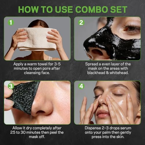 AMOADO Blackhead Remover Peel Off Face Mask & Tea Tree Oil Serum Duo - Deep Cleansing Charcoal Mask for Pore Tightening - görsel 10