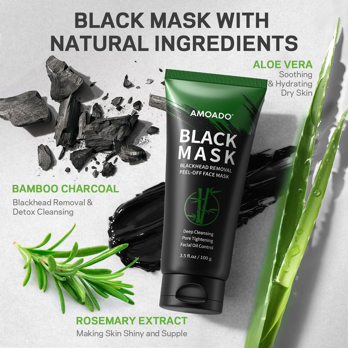 AMOADO Blackhead Remover Peel Off Face Mask & Tea Tree Oil Serum Duo - Deep Cleansing Charcoal Mask for Pore Tightening - görsel 13