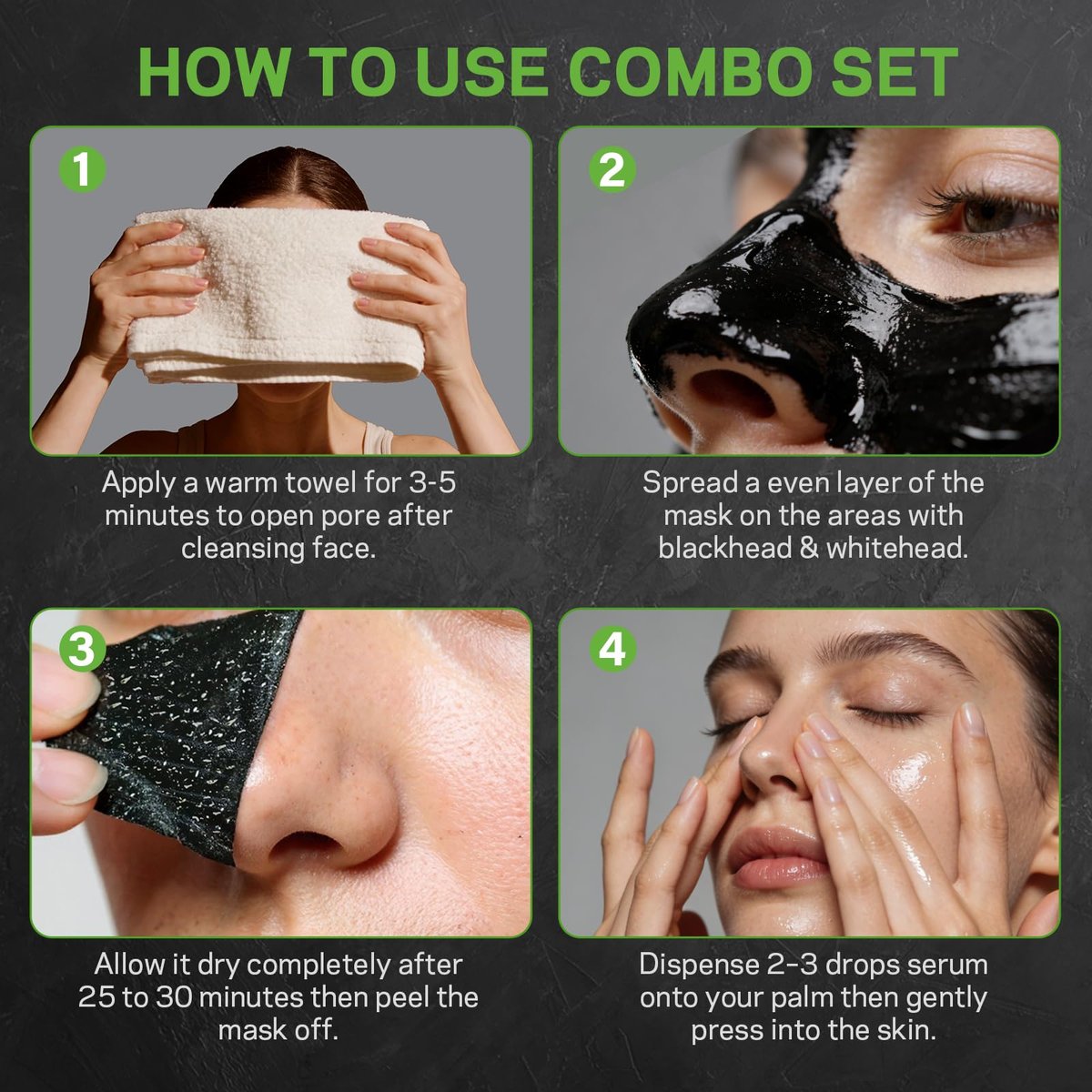 AMOADO Blackhead Remover Peel Off Face Mask & Tea Tree Oil Serum Duo - Deep Cleansing Charcoal Mask for Pore Tightening - görsel 9