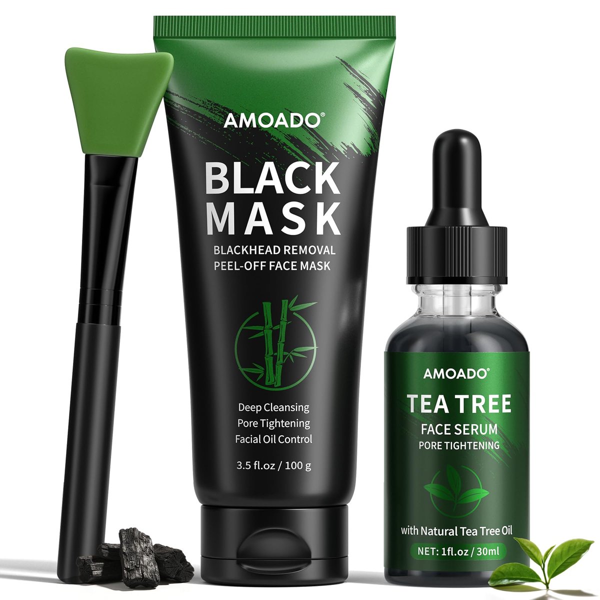 AMOADO Blackhead Remover Peel Off Face Mask & Tea Tree Oil Serum Duo - Deep Cleansing Charcoal Mask for Pore Tightening - görsel 1