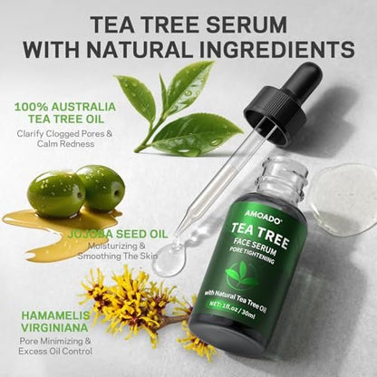 AMOADO Blackhead Remover Peel Off Face Mask & Tea Tree Oil Serum Duo - Deep Cleansing Charcoal Mask for Pore Tightening