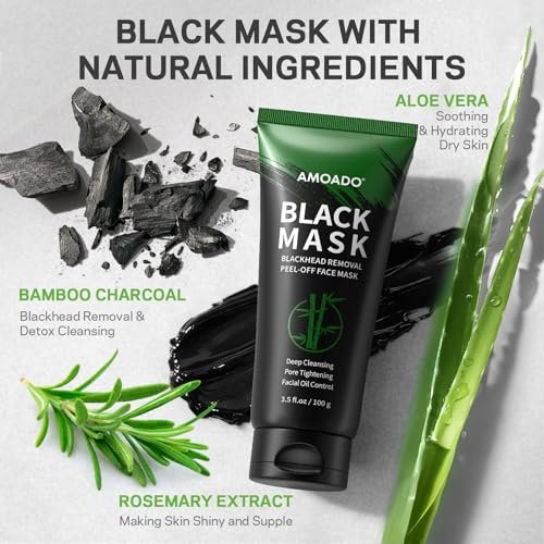 AMOADO Blackhead Remover Peel Off Face Mask & Tea Tree Oil Serum Duo - Deep Cleansing Charcoal Mask for Pore Tightening - görsel 14