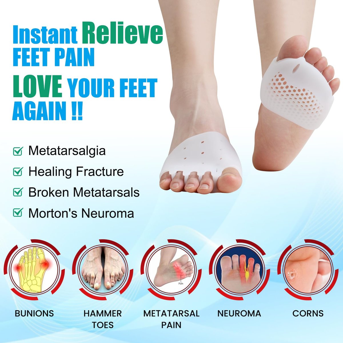 TASZOOS Toe Separators & Metatarsal Pads for Women & Men - 4 PCS Gel Toe Spacers for Pain Relief, Metatarsalgia, Morton's Neuroma, Comfort for Walking, Running, Standing Avelisse