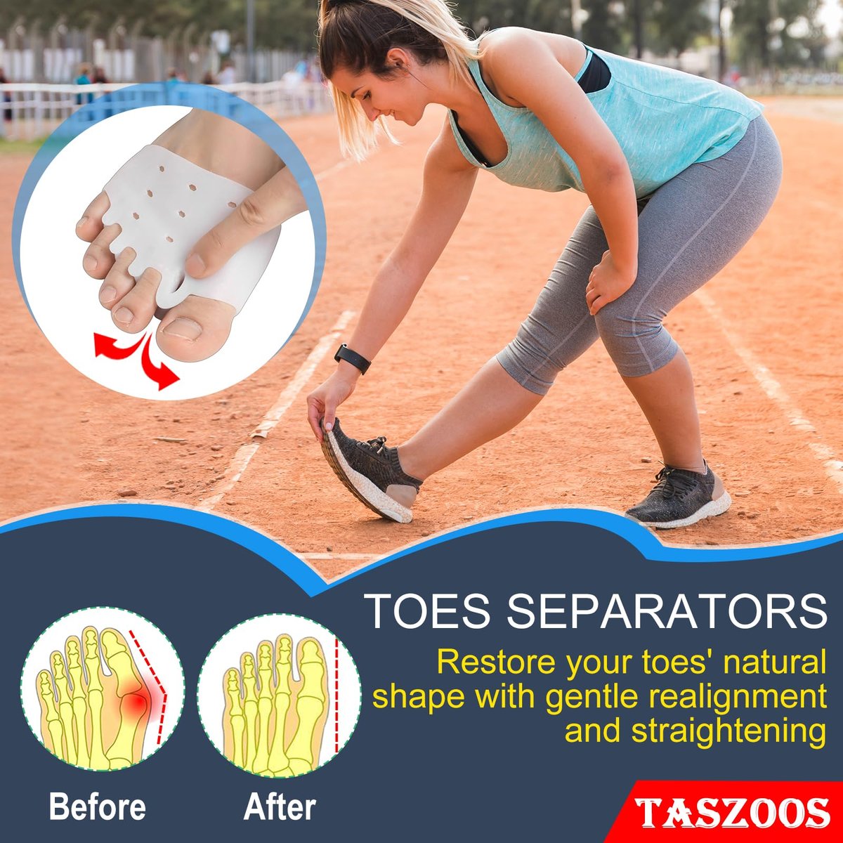 TASZOOS Toe Separators & Metatarsal Pads for Women & Men - 4 PCS Gel Toe Spacers for Pain Relief, Metatarsalgia, Morton's Neuroma, Comfort for Walking, Running, Standing Avelisse