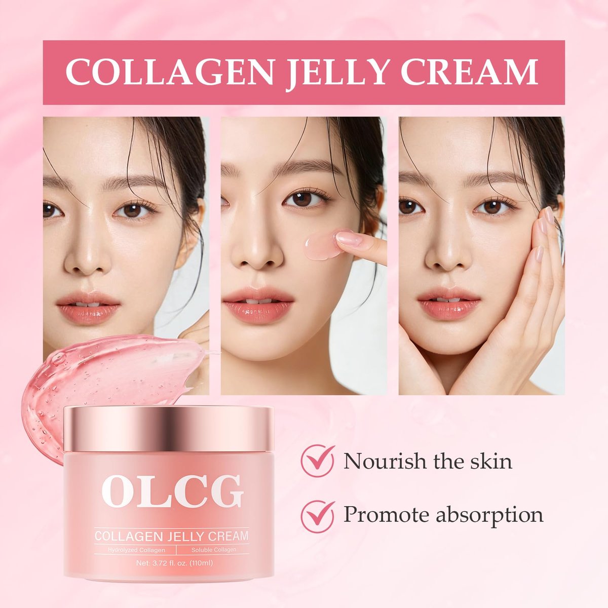 OLCG Collagen Jelly Cream – Gel-Textured Moisturizer with Hydrolyzed Collagen & Sodium Hyaluronate for Radiant, Plump Skin – Daily Use Face Cream, 3.72 Fl Oz Avelisse