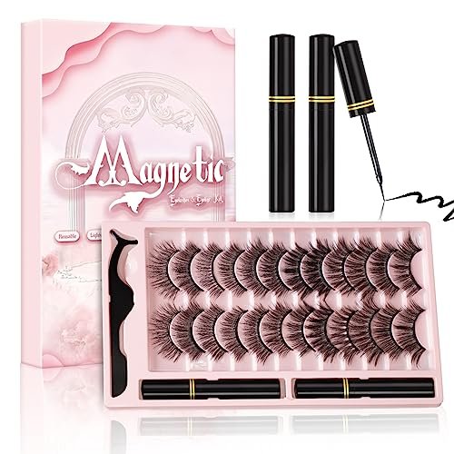Natural Look Magnetic Eyelashes - 12 Pairs No Glue Reusable False Lashes with Tweezers - görsel 2