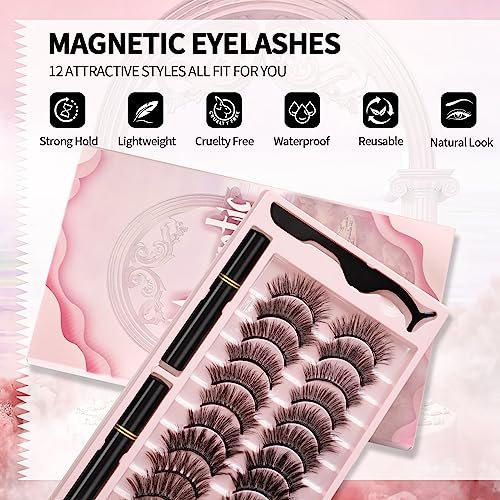Natural Look Magnetic Eyelashes - 12 Pairs No Glue Reusable False Lashes with Tweezers - görsel 10