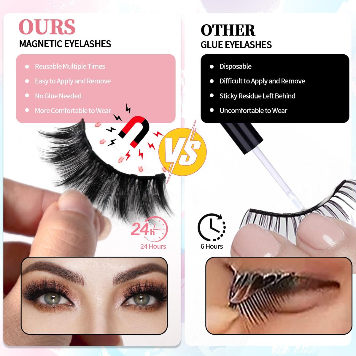 Natural Look Magnetic Eyelashes - 12 Pairs No Glue Reusable False Lashes with Tweezers - görsel 5