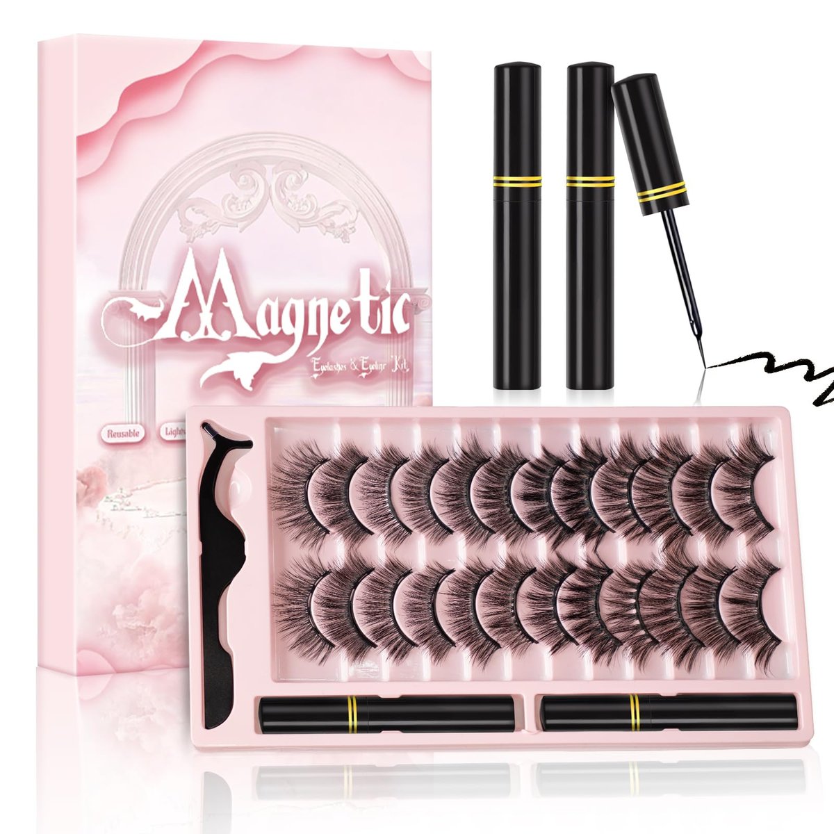 Natural Look Magnetic Eyelashes - 12 Pairs No Glue Reusable False Lashes with Tweezers - görsel 1