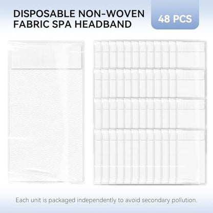 Disposable Headbands for Spa & Facials – 48pcs White Non-Woven Hair Bands for Women, Estheticians, and Skincare