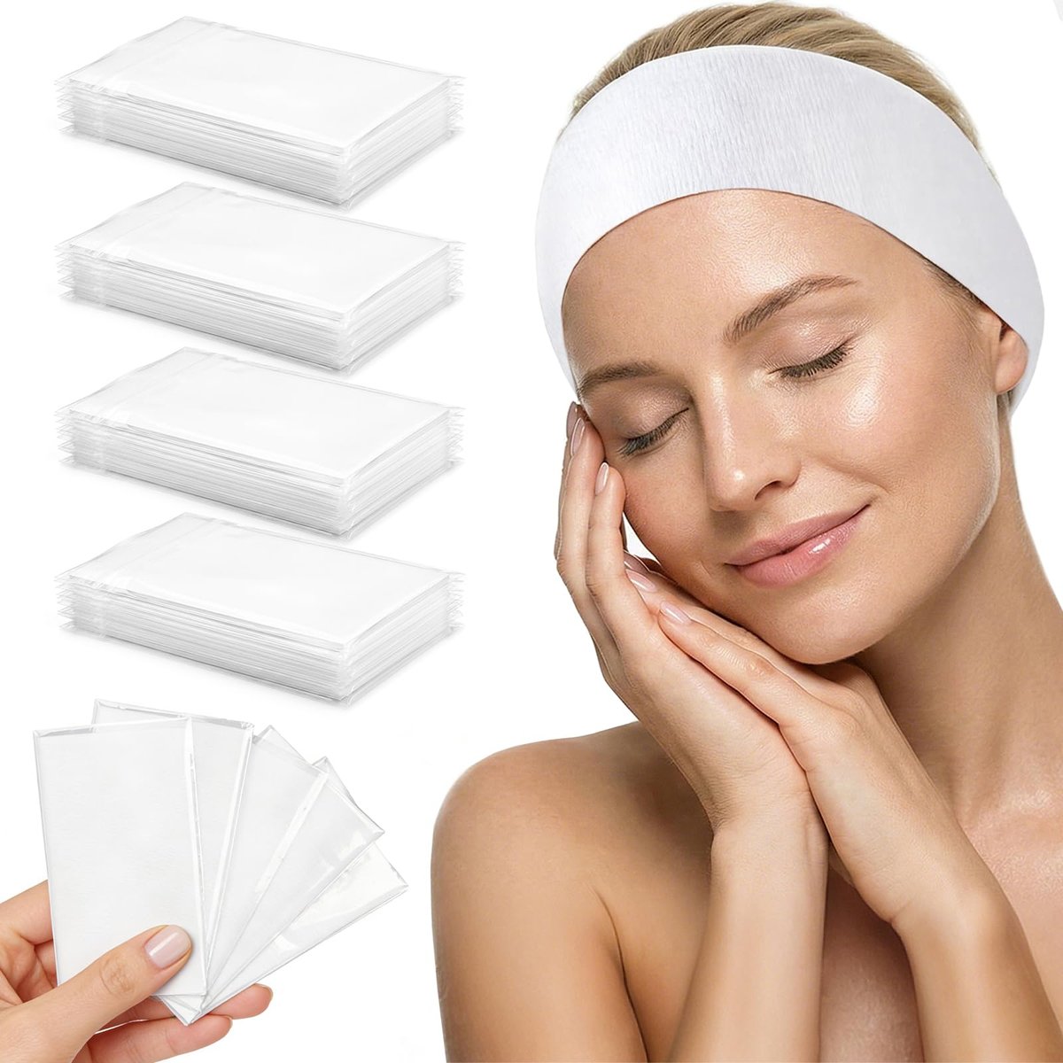 Disposable Headbands for Spa & Facials – 48pcs White Non-Woven Hair Bands for Women, Estheticians, and Skincare - görsel 2