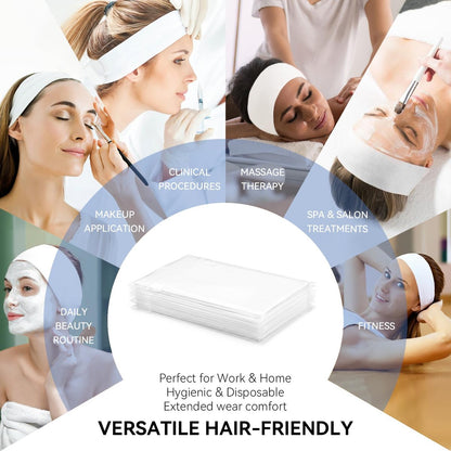 Disposable Headbands for Spa & Facials – 48pcs White Non-Woven Hair Bands for Women, Estheticians, and Skincare