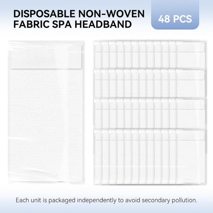 Disposable Headbands for Spa & Facials – 48pcs White Non-Woven Hair Bands for Women, Estheticians, and Skincare
