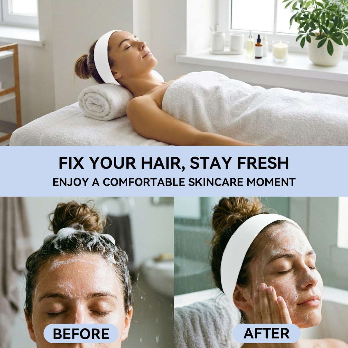 Disposable Headbands for Spa & Facials – 48pcs White Non-Woven Hair Bands for Women, Estheticians, and Skincare - görsel 8