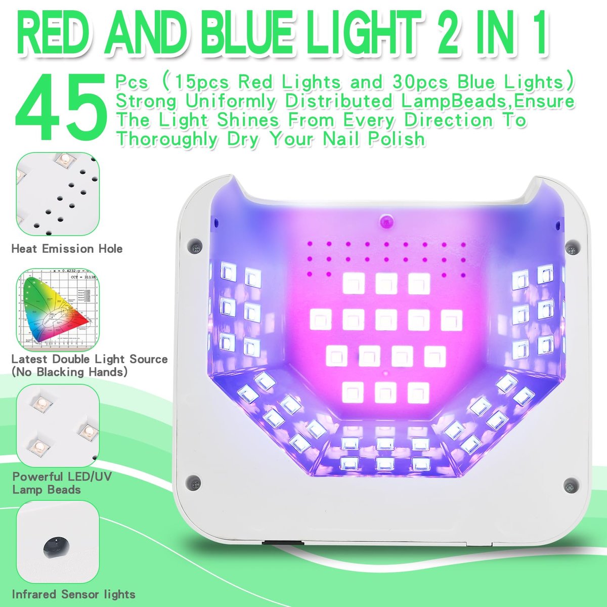 Cordless Rechargeable UV LED Nail Lamp with LCD Touch Screen, 45 Beads, 3 Timers for Gel Polish Curing at Home or Salon Avelisse