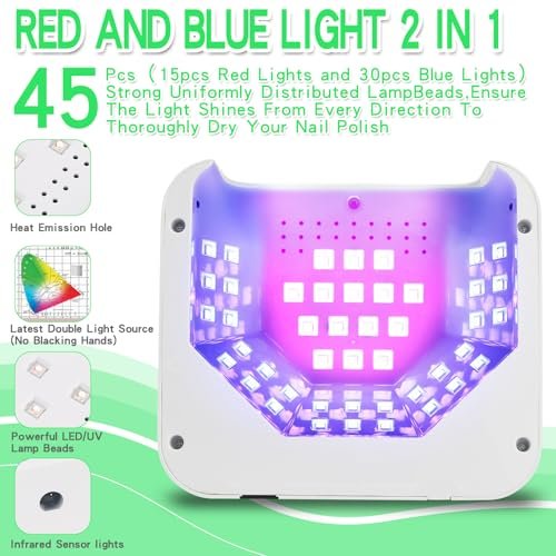 Cordless Rechargeable UV LED Nail Lamp with LCD Touch Screen, 45 Beads, 3 Timers for Gel Polish Curing at Home or Salon Avelisse
