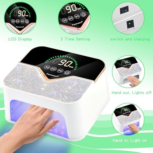 Cordless Rechargeable UV LED Nail Lamp with LCD Touch Screen, 45 Beads, 3 Timers for Gel Polish Curing at Home or Salon Avelisse