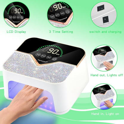 Cordless Rechargeable UV LED Nail Lamp with LCD Touch Screen, 45 Beads, 3 Timers for Gel Polish Curing at Home or Salon Avelisse