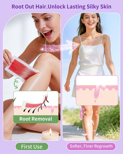 KOCCQUE Wax Strips Waxing Kit for Women – 60 Strips + 6 Wipes – Legs, Arms, Face, Underarms, Bikini & Facial Hair Removal – Dermatologically Tested, 8-Week Smooth, Hypoallergenic for All Skin Types Avelisse