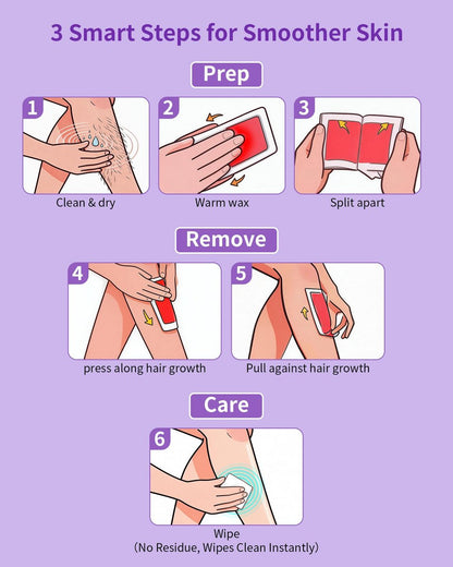 KOCCQUE Wax Strips Waxing Kit for Women – 60 Strips + 6 Wipes – Legs, Arms, Face, Underarms, Bikini & Facial Hair Removal – Dermatologically Tested, 8-Week Smooth, Hypoallergenic for All Skin Types Avelisse
