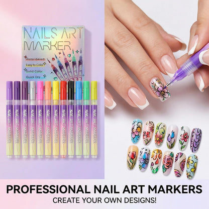 12 Colors Nail Art Markers Pens – 0.5mm Fine Tip, Waterproof & Quick-Drying Nail Dotting Liner for Beginners & Pros Avelisse