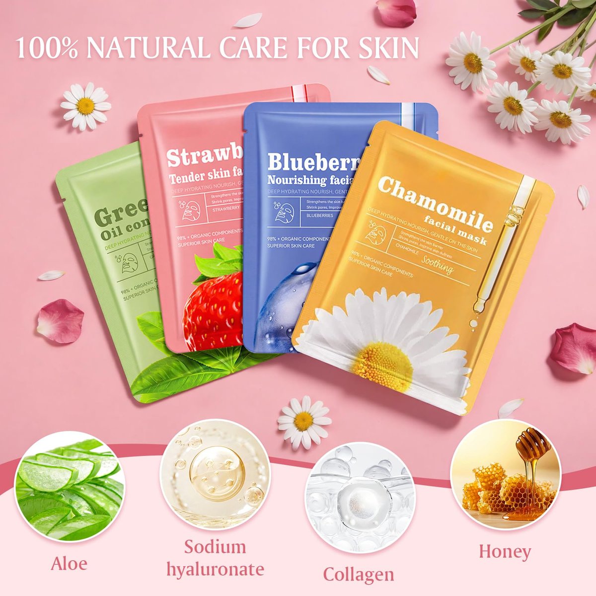 Aottom 30-Piece Face Mask Set: Natural Sheet Masks for Skincare, Spa Gift for Women Avelisse