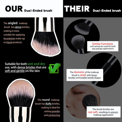 Vidany 2-in-1 Dual Ended Foundation & Powder Brush – Professional Synthetic Makeup Brush for Liquid, Cream, Powder Foundation & Dry Use