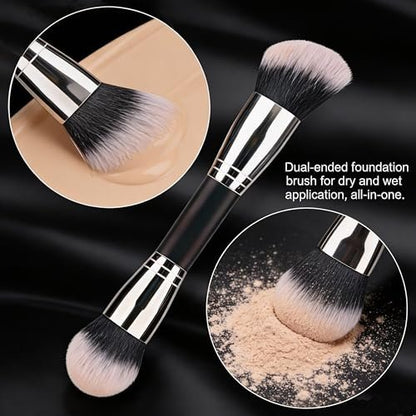 Vidany 2-in-1 Dual Ended Foundation & Powder Brush – Professional Synthetic Makeup Brush for Liquid, Cream, Powder Foundation & Dry Use