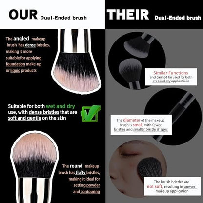 Vidany 2-in-1 Dual Ended Foundation & Powder Brush – Professional Synthetic Makeup Brush for Liquid, Cream, Powder Foundation & Dry Use
