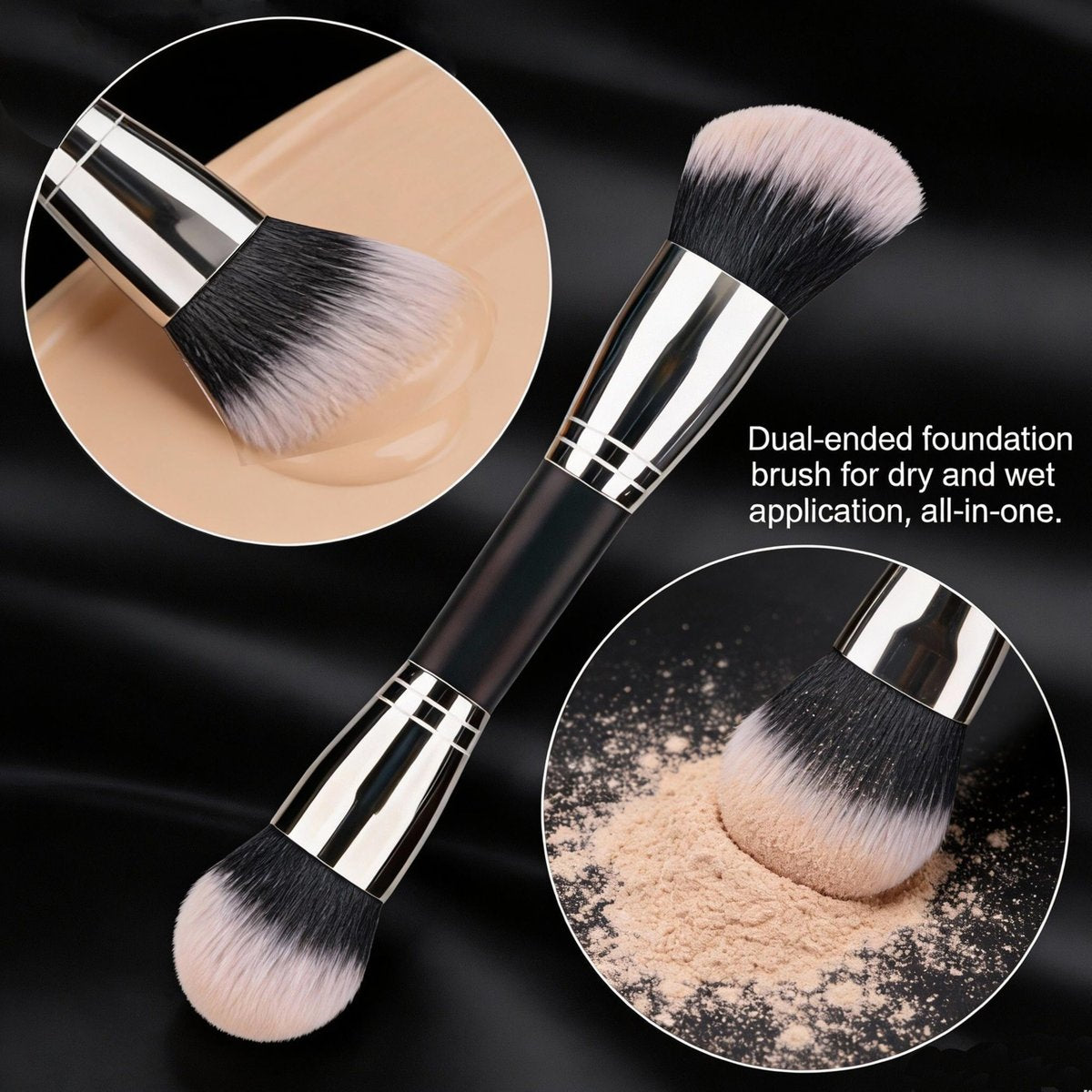 Vidany 2-in-1 Dual Ended Foundation & Powder Brush – Professional Synthetic Makeup Brush for Liquid, Cream, Powder Foundation & Dry Use - görsel 3