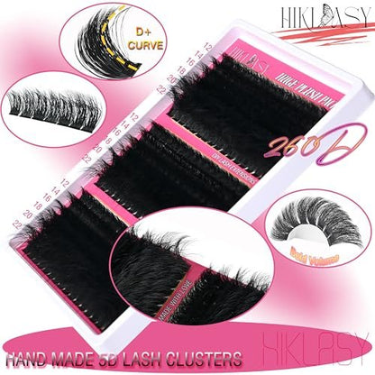 Hiklasy 288Pcs Wispy Lash Clusters 12-22mm D+ Curve Volume Fake Lashes, 260D Faux Mink Reusable Eyelash Extensions for DIY Salon Look