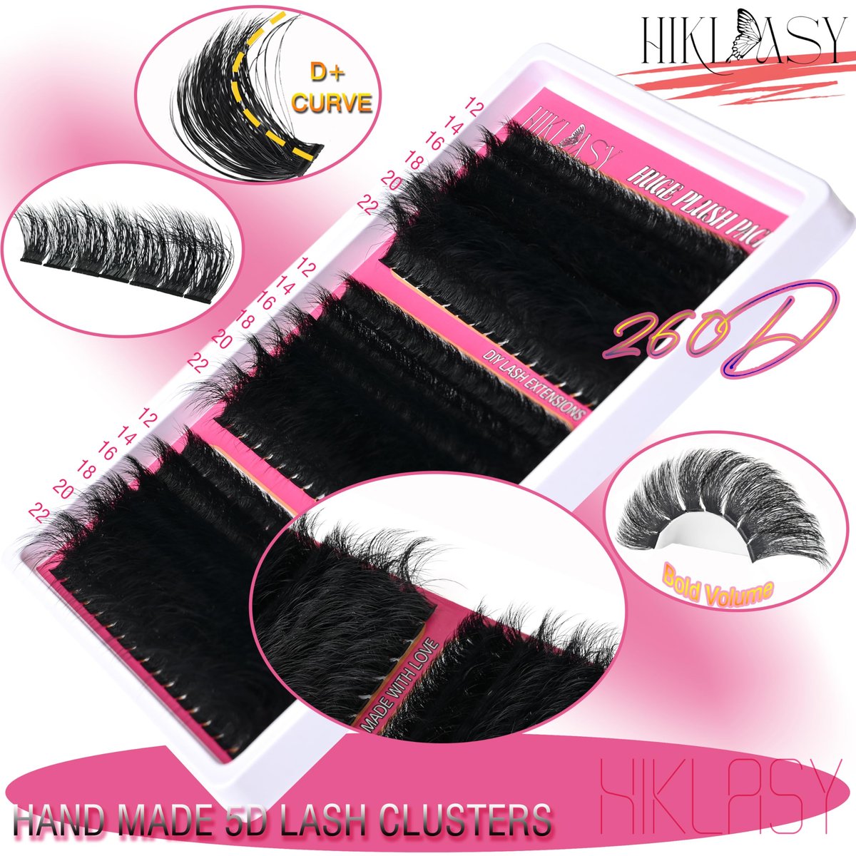 Hiklasy 288Pcs Wispy Lash Clusters 12-22mm D+ Curve Volume Fake Lashes, 260D Faux Mink Reusable Eyelash Extensions for DIY Salon Look - görsel 5
