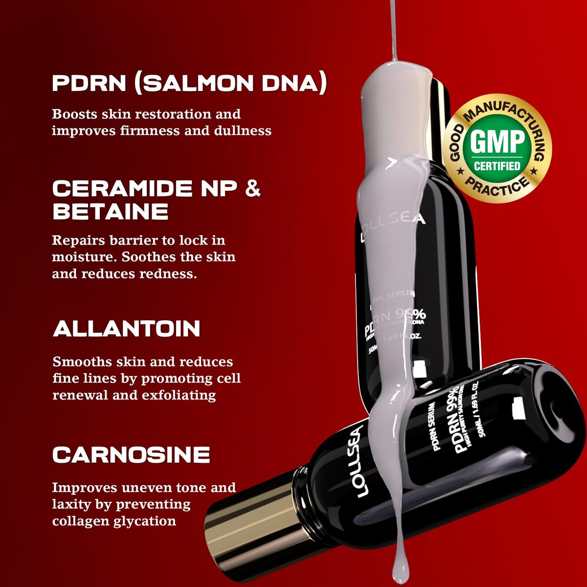 Lollsea PDRN Serum - 99% Pure Salmon DNA Anti-Aging Face Serum with Ceramide NP, Firming & Hydrating 1.69 fl oz Avelisse