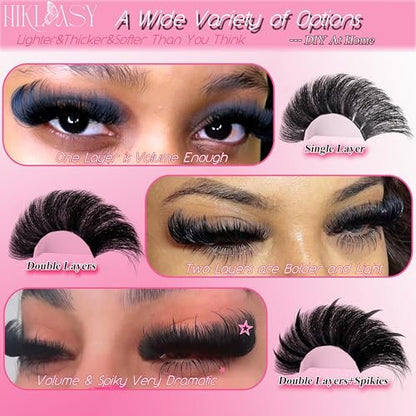 300D Lash Clusters D+ Curve Mega Volume 10-18mm Eyelash Clusters Huge Plus Pack 280pcs Reusable Wispy Lashes Matte Black by Hiklasy