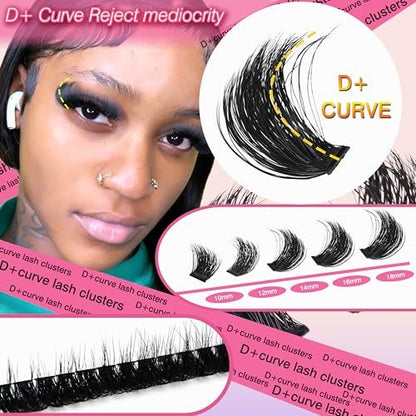300D Lash Clusters D+ Curve Mega Volume 10-18mm Eyelash Clusters Huge Plus Pack 280pcs Reusable Wispy Lashes Matte Black by Hiklasy