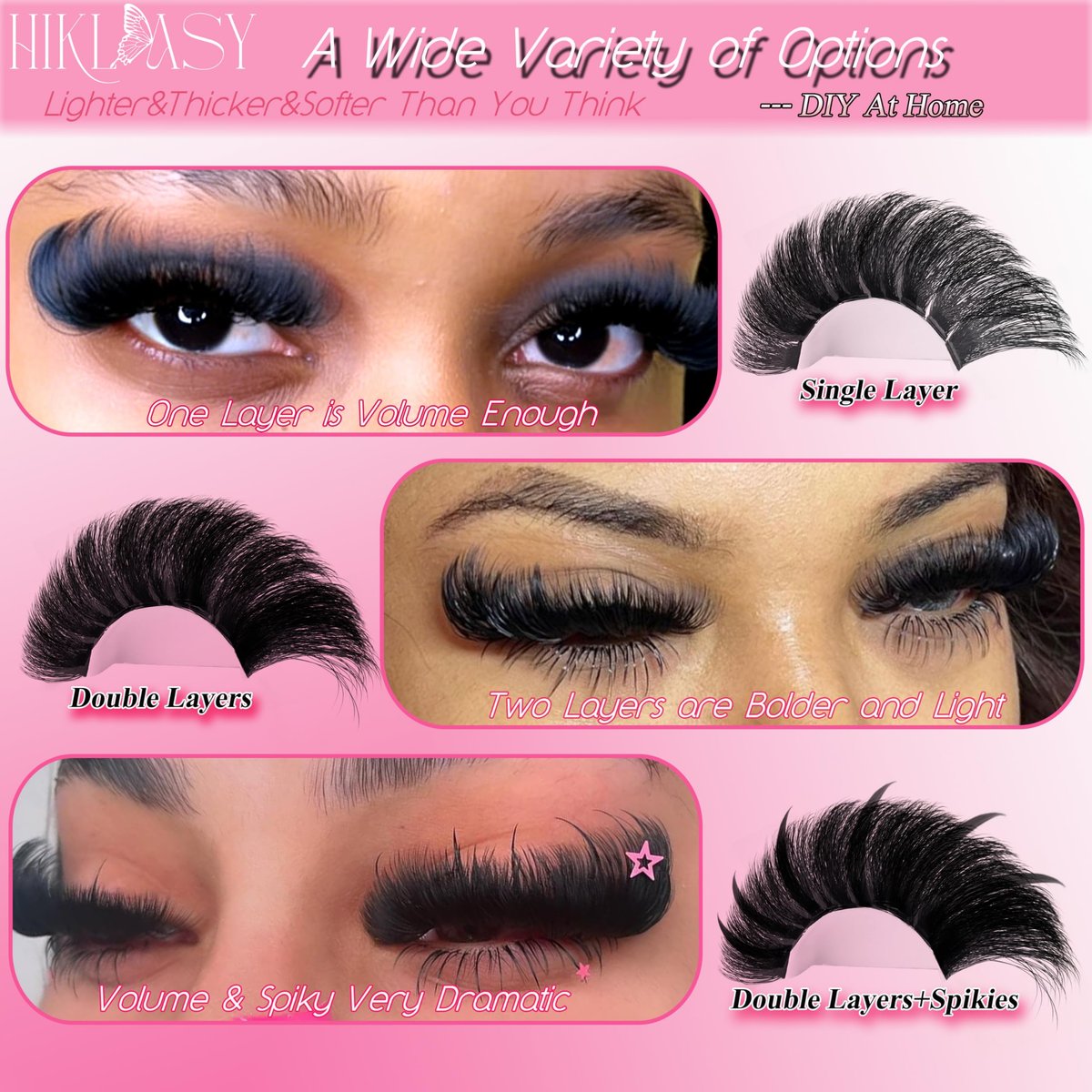 300D Lash Clusters D+ Curve Mega Volume 10-18mm Eyelash Clusters Huge Plus Pack 280pcs Reusable Wispy Lashes Matte Black by Hiklasy - görsel 9