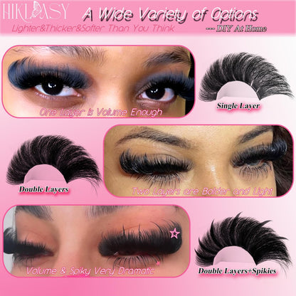 300D Lash Clusters D+ Curve Mega Volume 10-18mm Eyelash Clusters Huge Plus Pack 280pcs Reusable Wispy Lashes Matte Black by Hiklasy