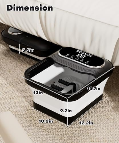 OOAMBB Collapsible Foot Spa with Heat, Bubbles & Temp Control - XL Touch Screen, Massage Rollers, Foot Bath Massager for Stress Relief (Black) Avelisse