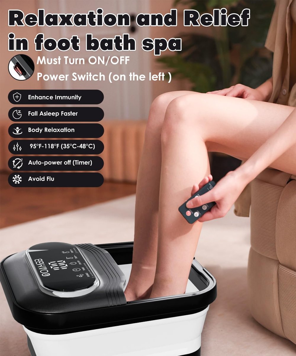 OOAMBB Collapsible Foot Spa with Heat, Bubbles & Temp Control - XL Touch Screen, Massage Rollers, Foot Bath Massager for Stress Relief (Black) Avelisse